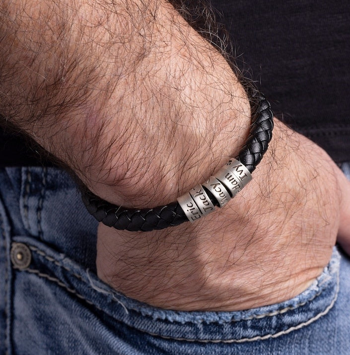 Handmade Leather Bracelet with Silver Beads