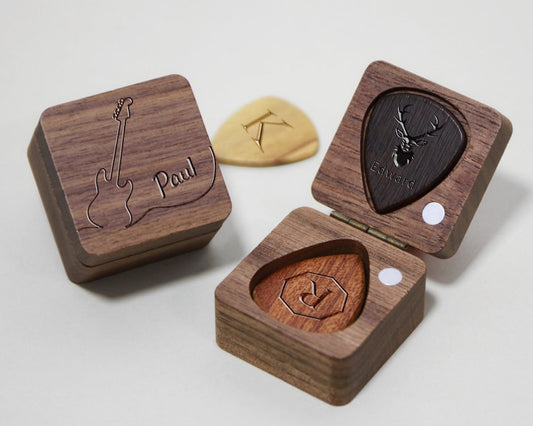 Custom Wooden Guitar Picks Box,Music Gift for Guitarist Musician