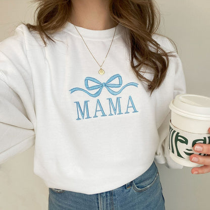 Cute and Trendy Mama Bow Embroidered Sweatshirt