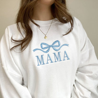 Cute and Trendy Mama Bow Embroidered Sweatshirt