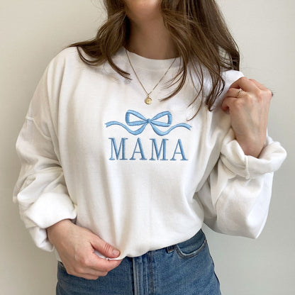 Cute and Trendy Mama Bow Embroidered Sweatshirt