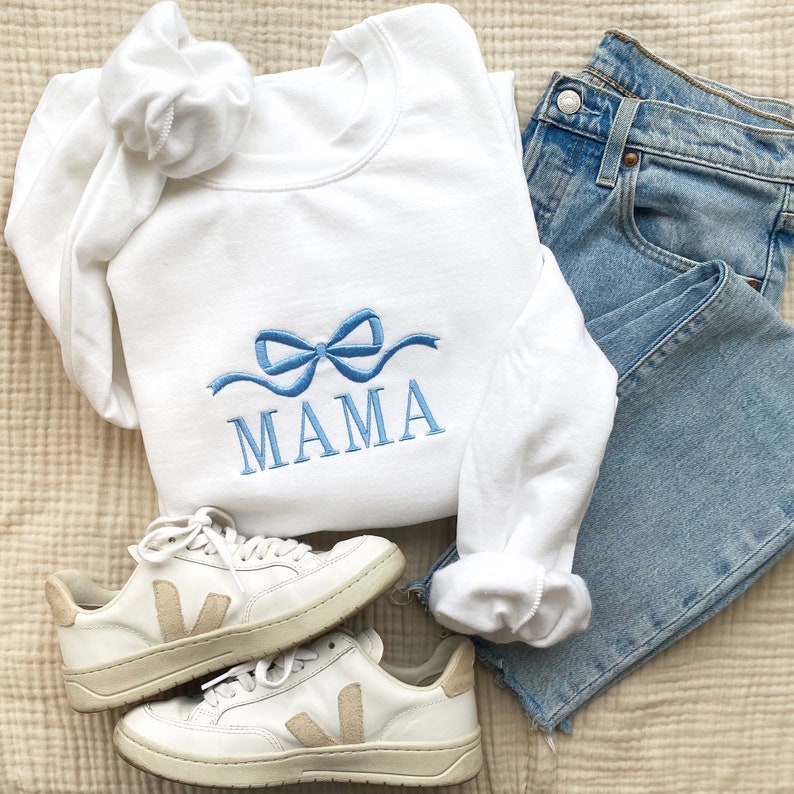 Cute and Trendy Mama Bow Embroidered Sweatshirt