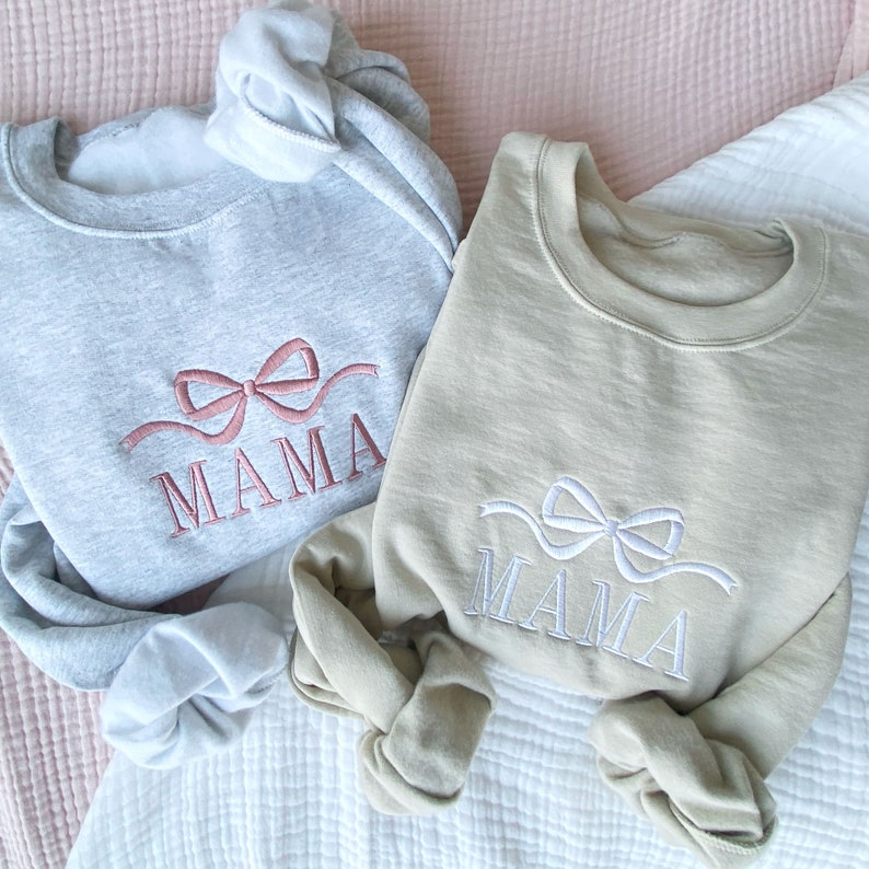 Cute and Trendy Mama Bow Embroidered Sweatshirt