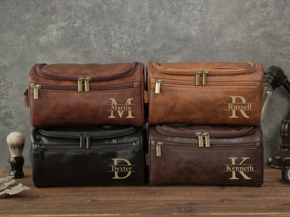 Personalized Men's Leather Toiletry Bag, Groomsmen Gifts, Engraved Dopp Kit, Christmas Gift for Him, Travel Toiletry Bag, Leather Accessory