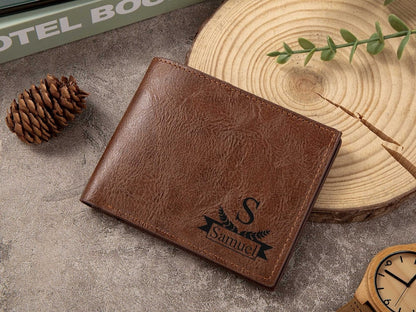 Custom Engraved Leather Wallet for Men, Personalized Gifts for Him, Anniversary Gifts for Father, Dad, Husband, Boyfriend, Leather Accessory