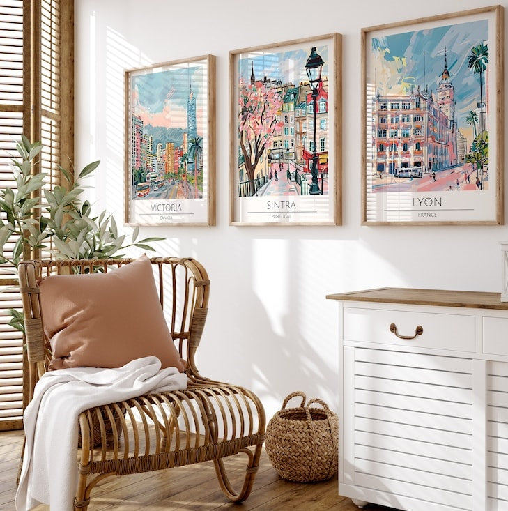 Affiche de voyage personnalisée, impression personnalisée, art mural tendance, voyage rétro, décoration maximaliste, impressions tendance pour dortoir, voyage coloré