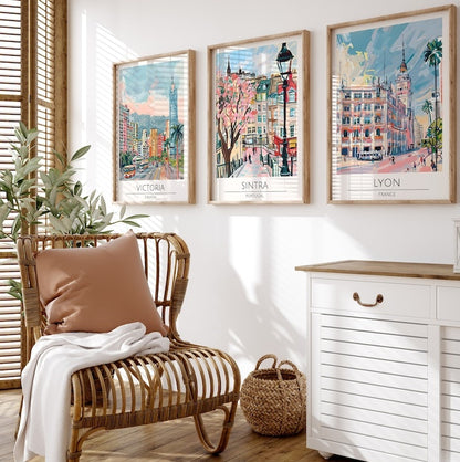 Affiche de voyage personnalisée, impression personnalisée, art mural tendance, voyage rétro, décoration maximaliste, impressions tendance pour dortoir, voyage coloré