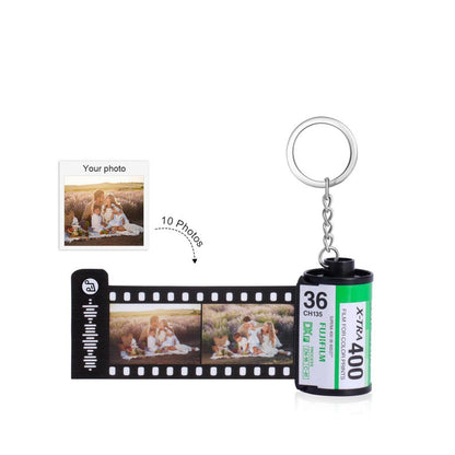 Customizable Film Photo Keychain with Music Code ,Personalize with 5-15 Photos,Camera Roll Gift,Gift for Boyfriend, Family , Memory Gift