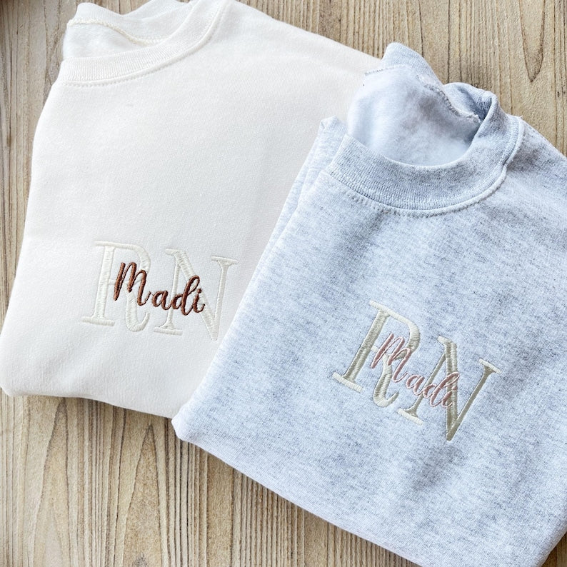 Personalized Embroidered RN Sweatshirt with Custom Name