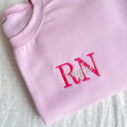 Personalized Embroidered RN Sweatshirt with Custom Name