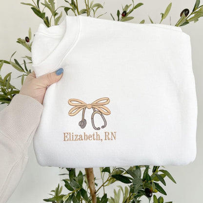 Personalized Double Loop Bow Nurse Embroidered Sweatshirt