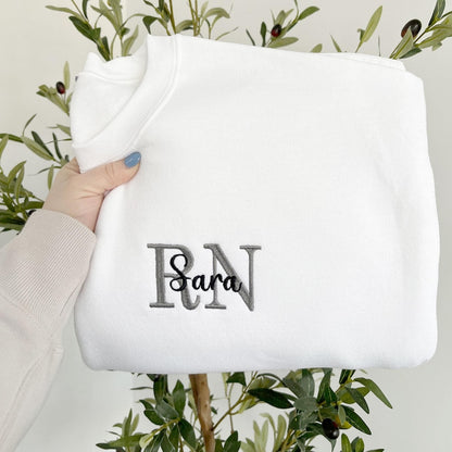 Personalized Embroidered RN Sweatshirt with Custom Name