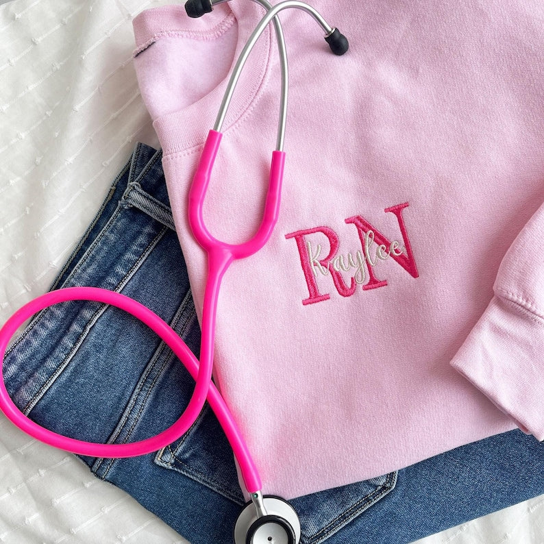 Personalized Embroidered RN Sweatshirt with Custom Name