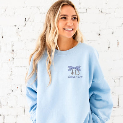 Personalized Double Loop Bow Nurse Embroidered Sweatshirt