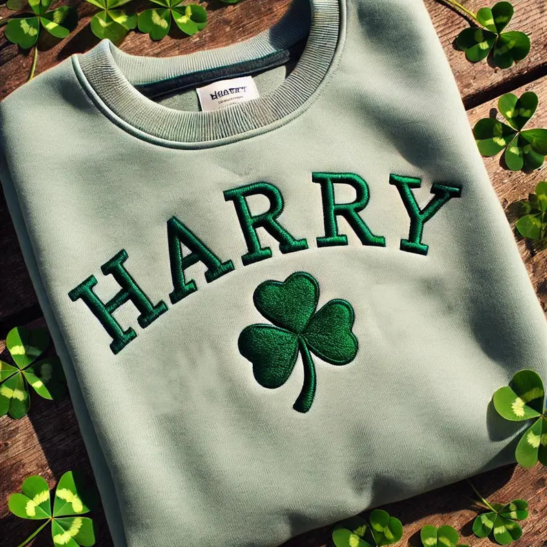 Personalized Shamrock Embroidered Sweatshirt, Personalized Name St Patrick's Day Kids Sweatshirt, Irish Surname St Patty's Sweatshirt