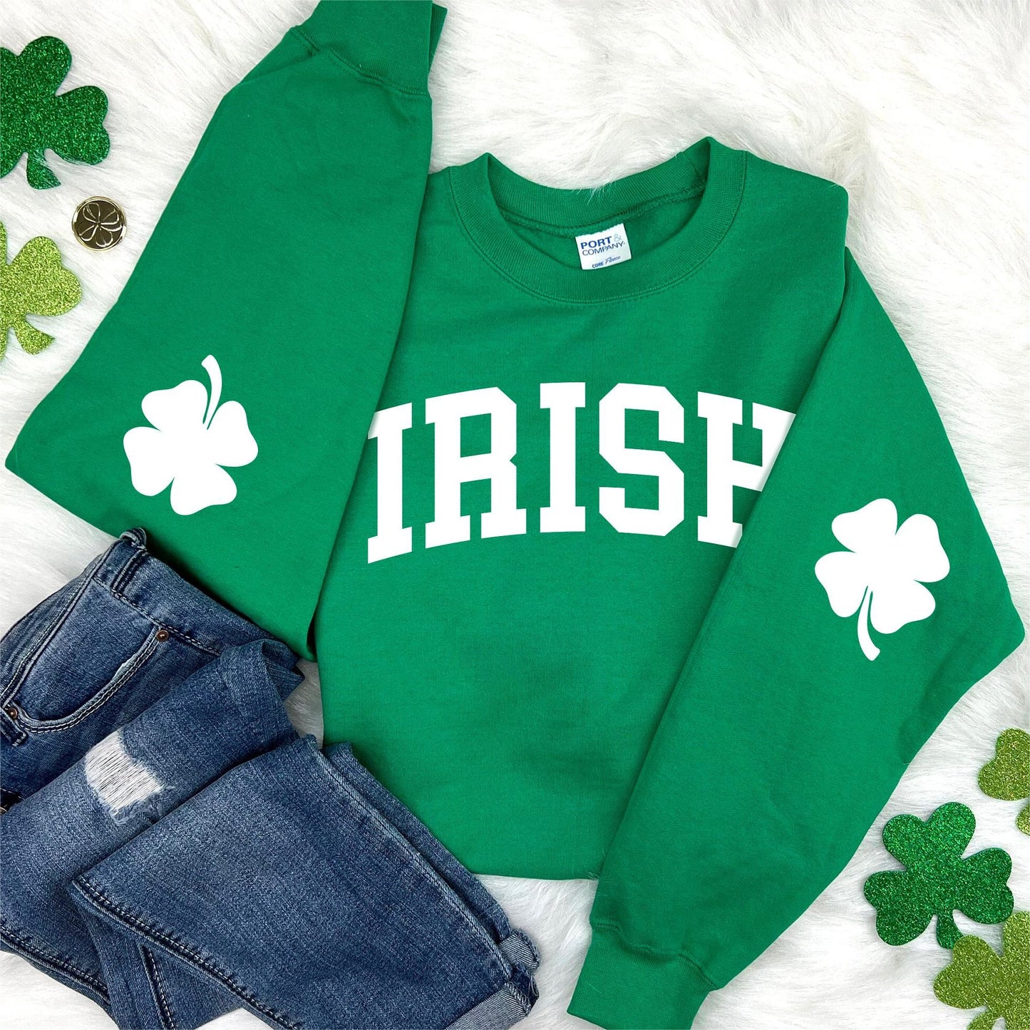 Lucky Clover Irish Elbow Patch St. Patrick's Day Sweatshirt