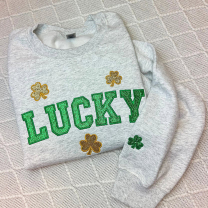 St. Patty's Lucky Glitter Embroidered Sweatshirt