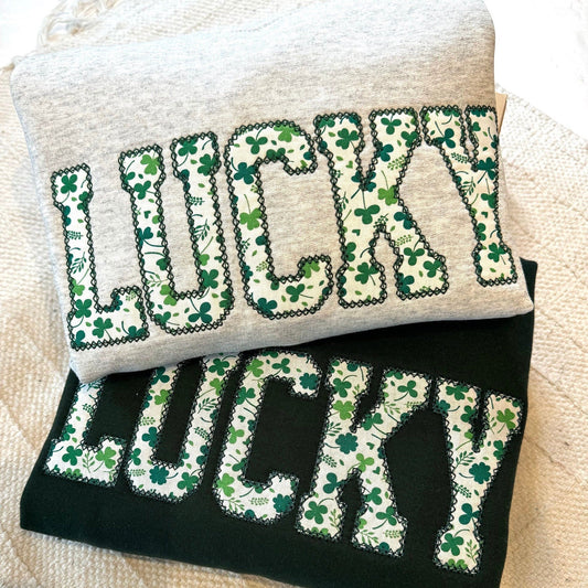 St. Patrick's Embroidered Lucky Shamrock Sweatshirt