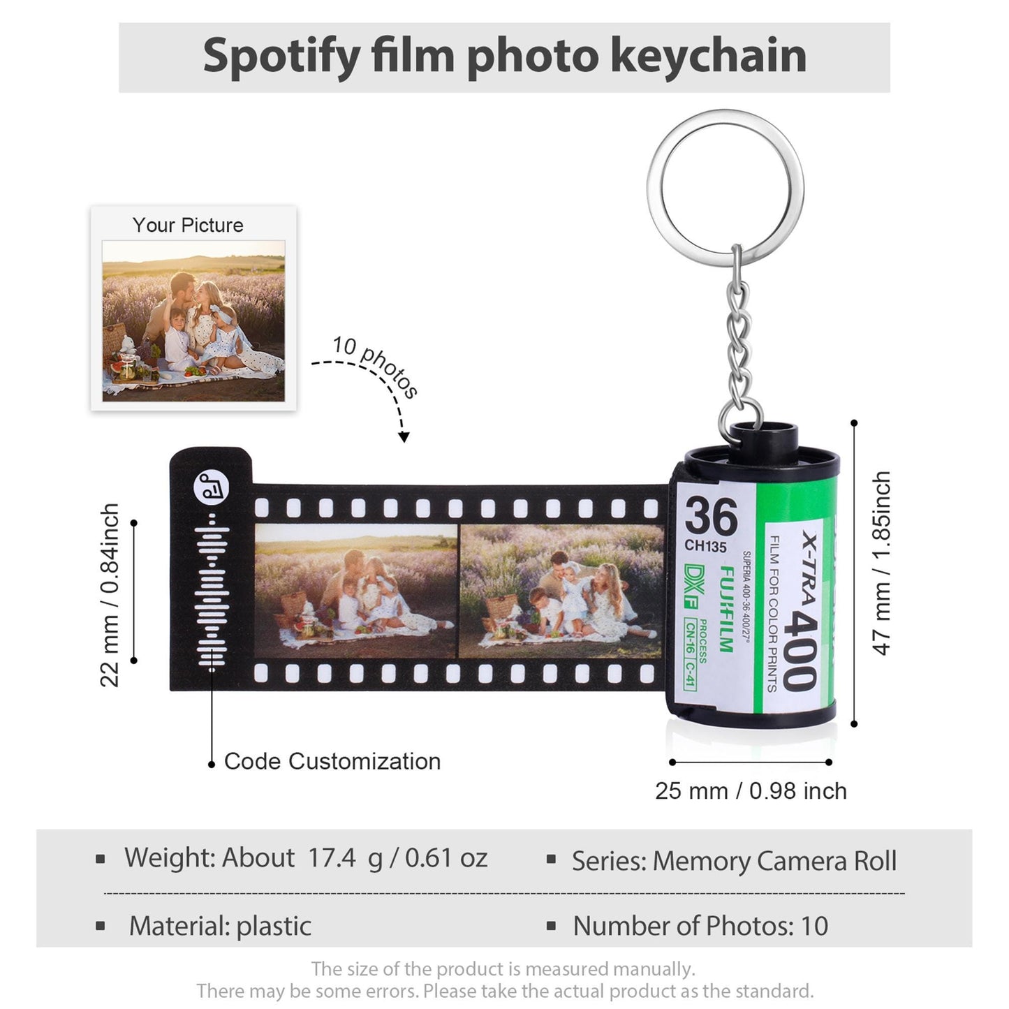 Customizable Film Photo Keychain with Music Code ,Personalize with 5-15 Photos,Camera Roll Gift,Gift for Boyfriend, Family , Memory Gift