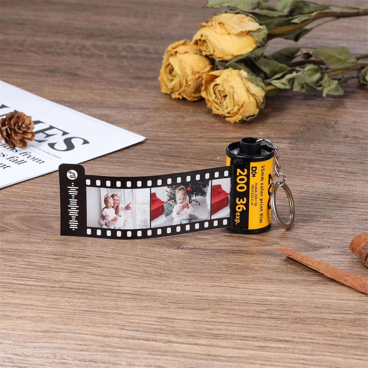 Customizable Film Photo Keychain with Music Code ,Personalize with 5-15 Photos,Camera Roll Gift,Gift for Boyfriend, Family , Memory Gift