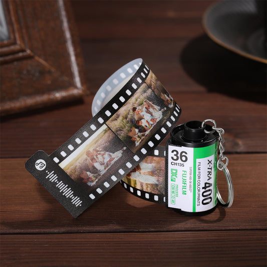 Customizable Film Photo Keychain with Music Code ,Personalize with 5-15 Photos,Camera Roll Gift,Gift for Boyfriend, Family , Memory Gift