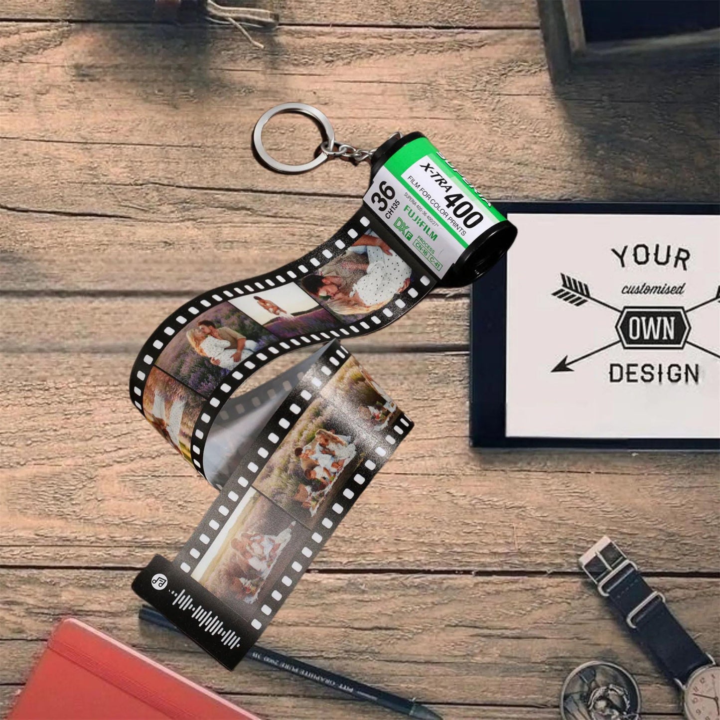 Customizable Film Photo Keychain with Music Code ,Personalize with 5-15 Photos,Camera Roll Gift,Gift for Boyfriend, Family , Memory Gift