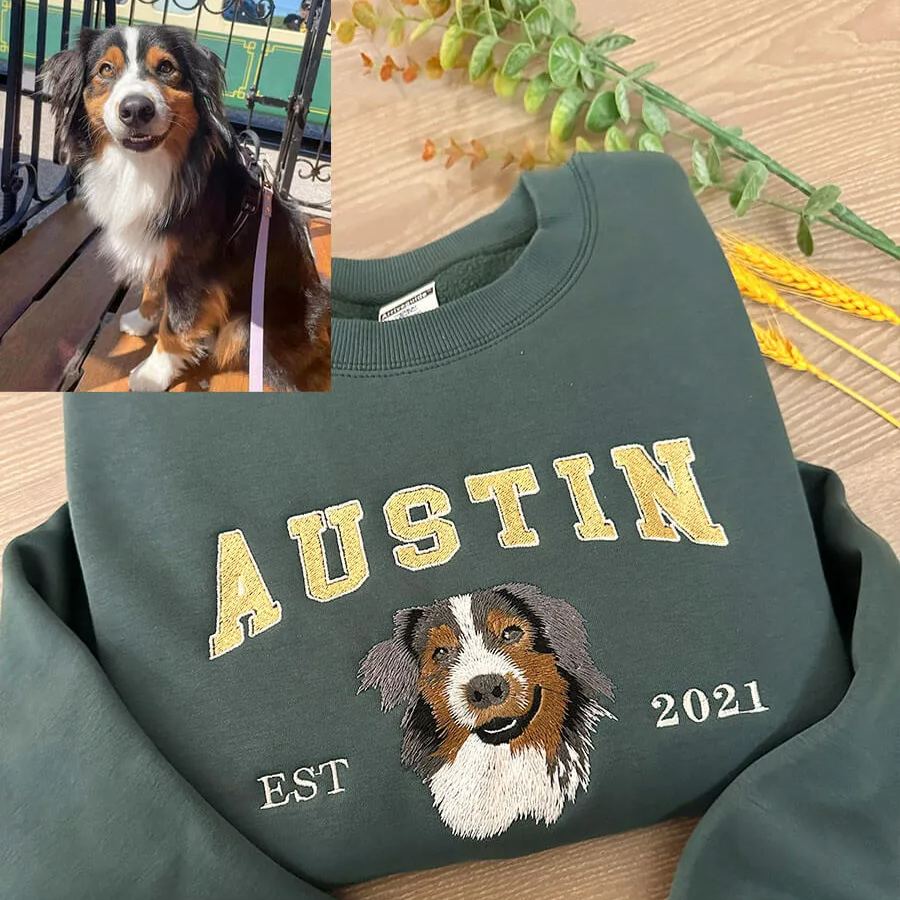 Personalized Embroidered Sweatshirt with Pet Portraits