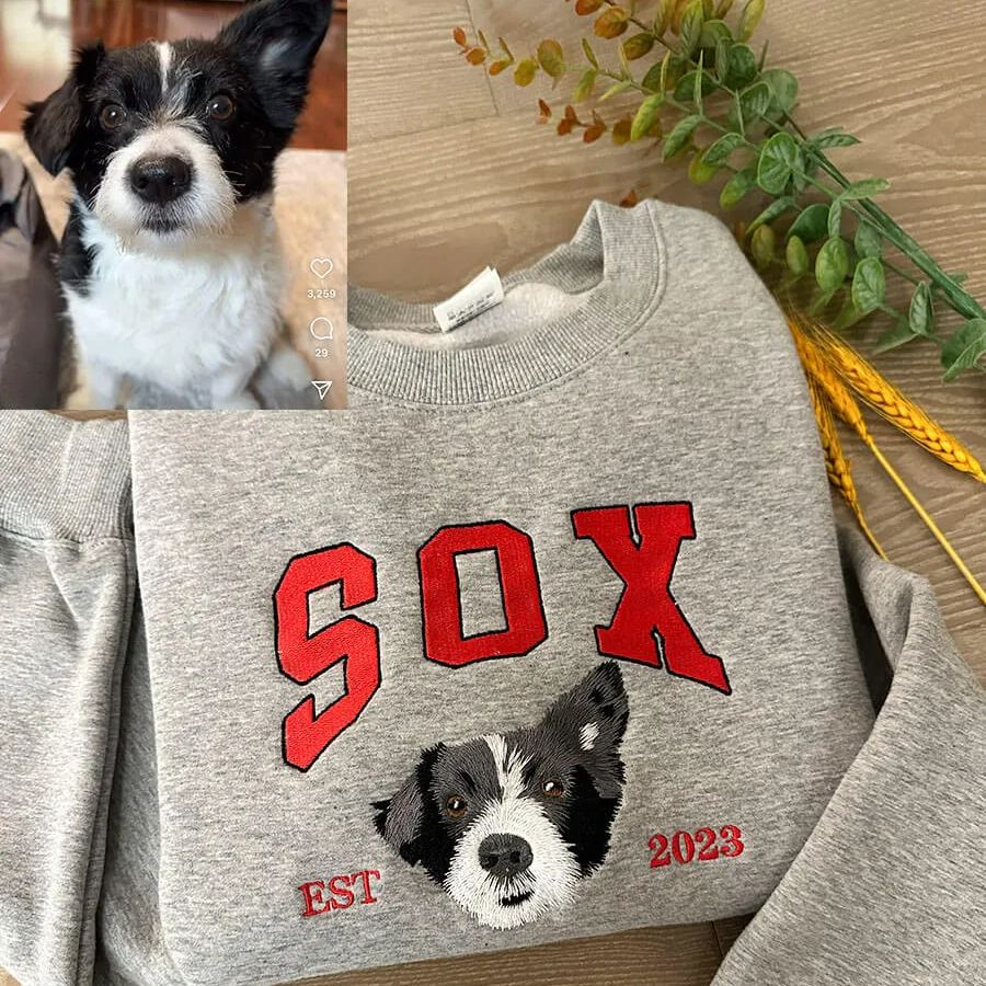 Personalized Embroidered Sweatshirt with Pet Portraits