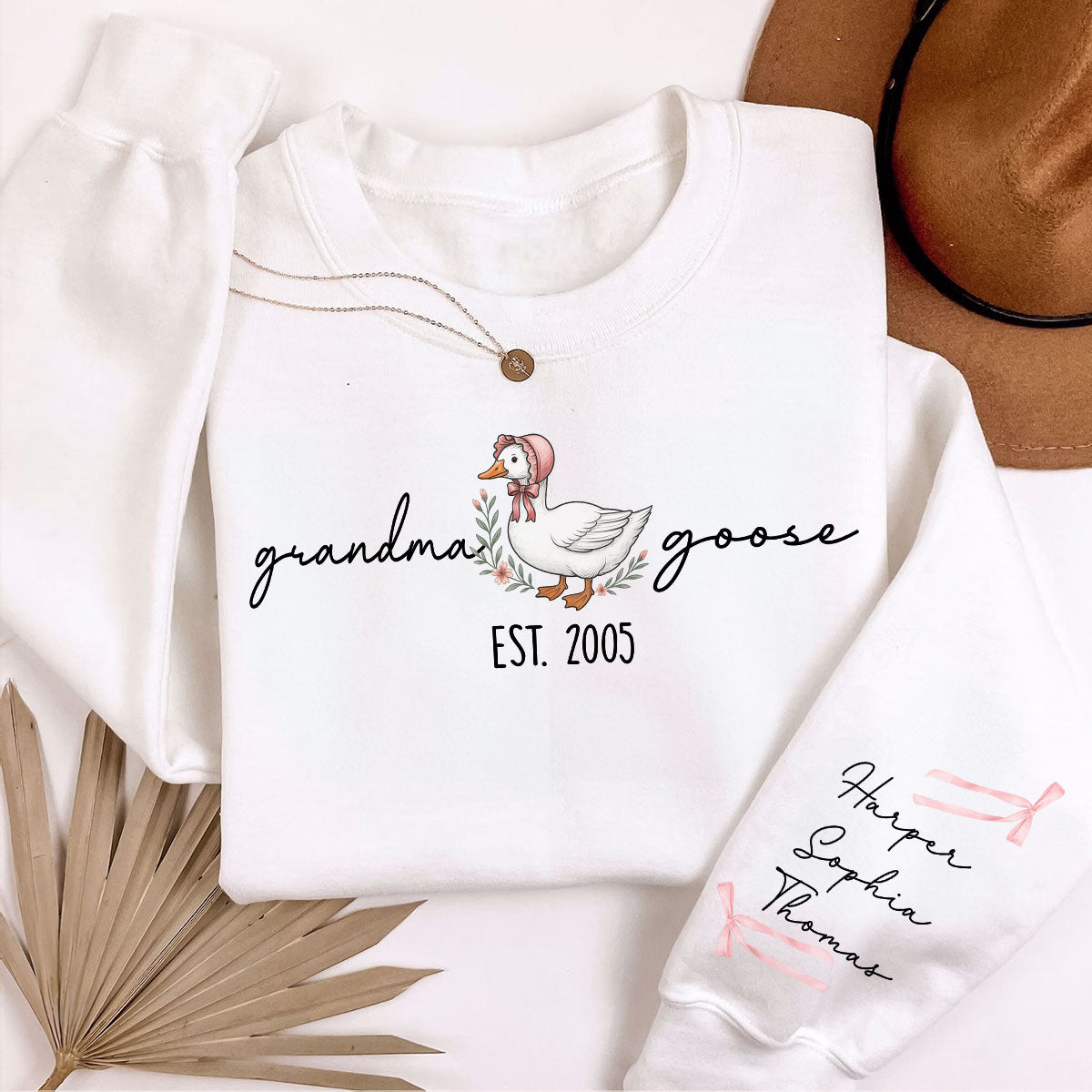 Sweat-shirt personnalisé à manches longues imprimé Mama Goose Est., cadeau pour maman et grand-mère