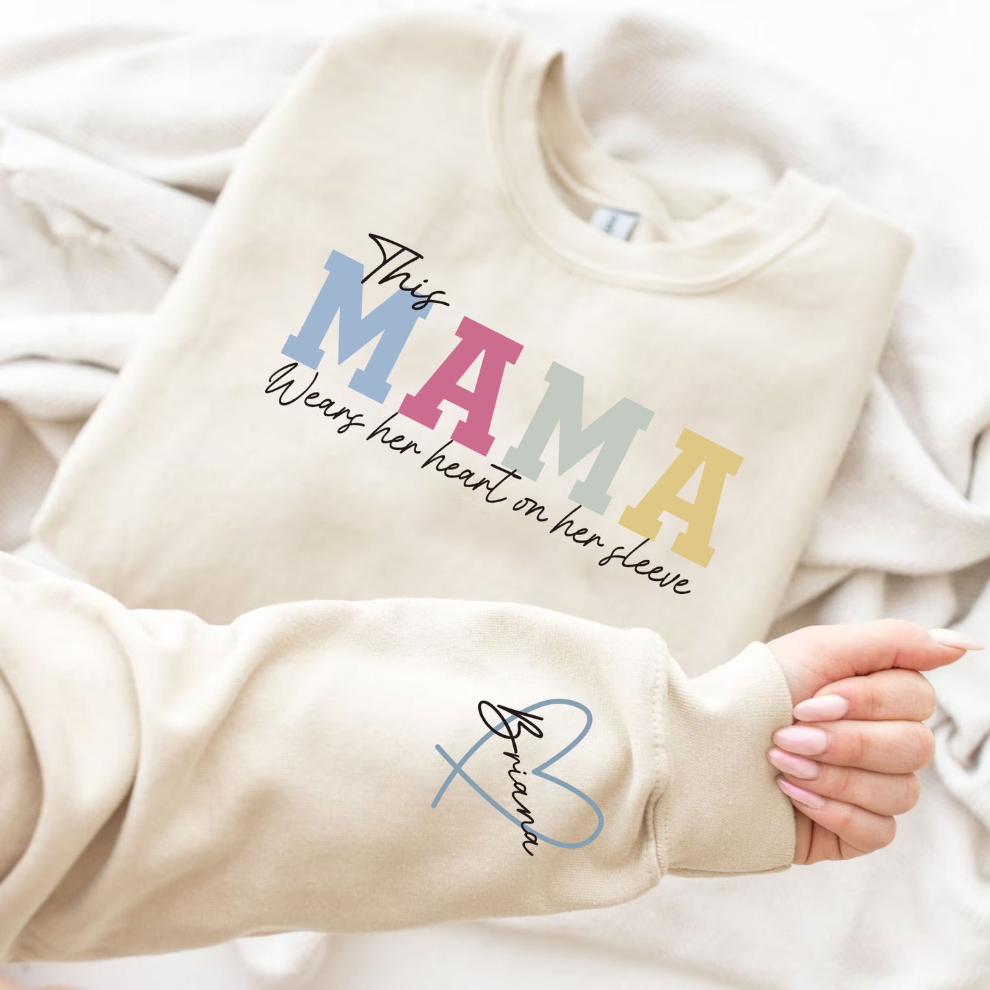 Custom Wear Heart On Sleeve Sweatshirt For Mom And Grandma