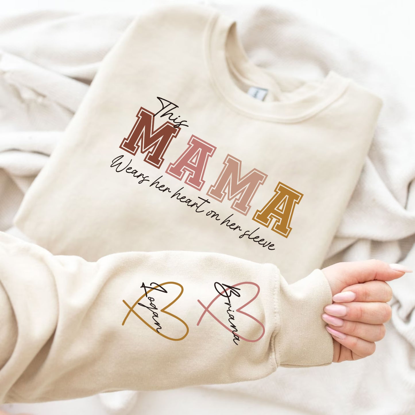 Custom Wear Heart On Sleeve Sweatshirt For Mom And Grandma