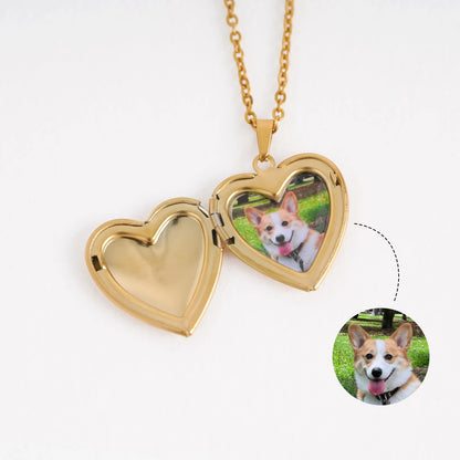 Custom Pet Portrait Locket Heart Necklace