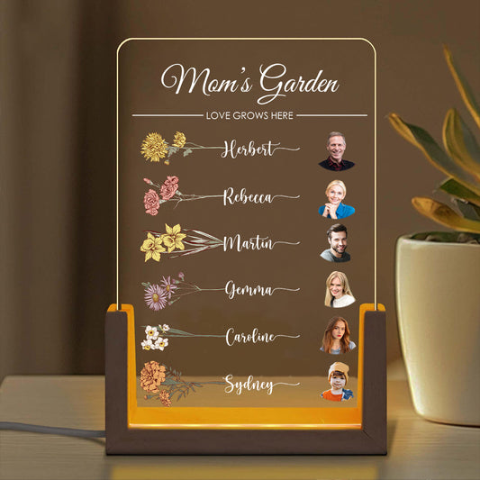 Let Love Grow In Mom's Garden Custom Family Birth Flower With Name & Photo Led Light